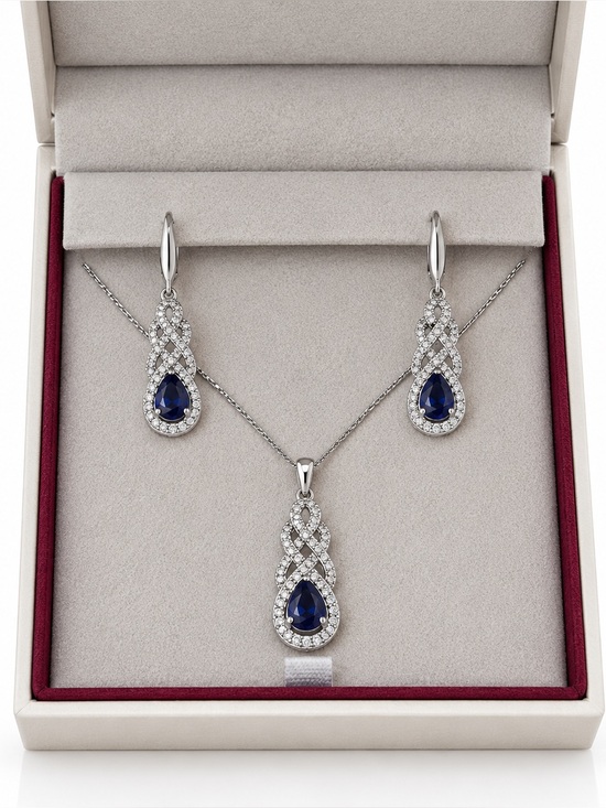Jared Jewelry - Jared Lab-Created Blue & White Sapphire Necklace & Earrings Set Sterling Silver
